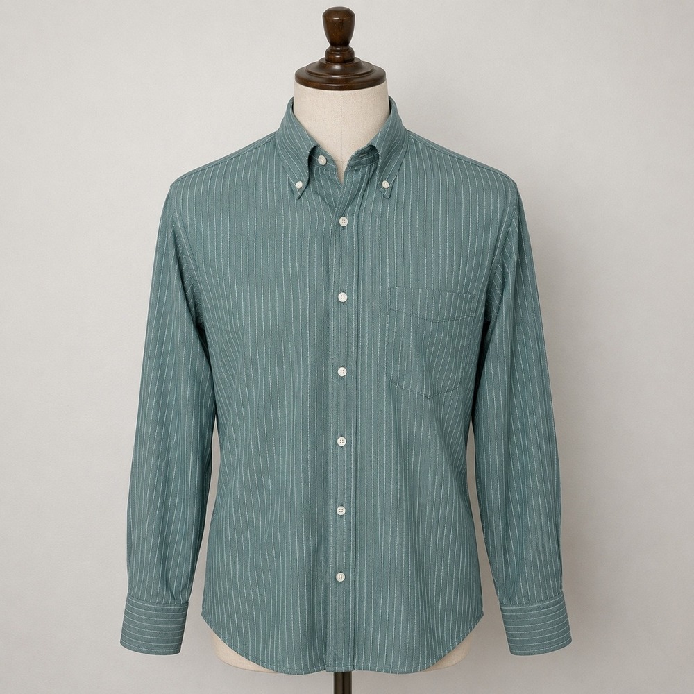 Paul Fredrick Mens Slim Fit Cotton Dobby Pinstripe Dress Shirt Green 16-33